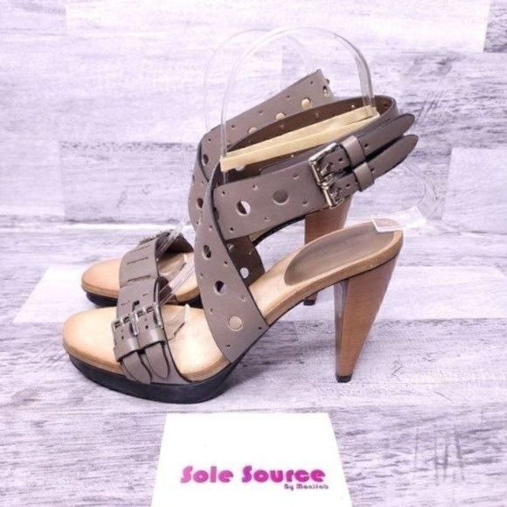 Tod's Cut Out Buckle Strap Leather Heeled Sandal Gray sz 35 Women's sz 5 - Picture 4 of 7